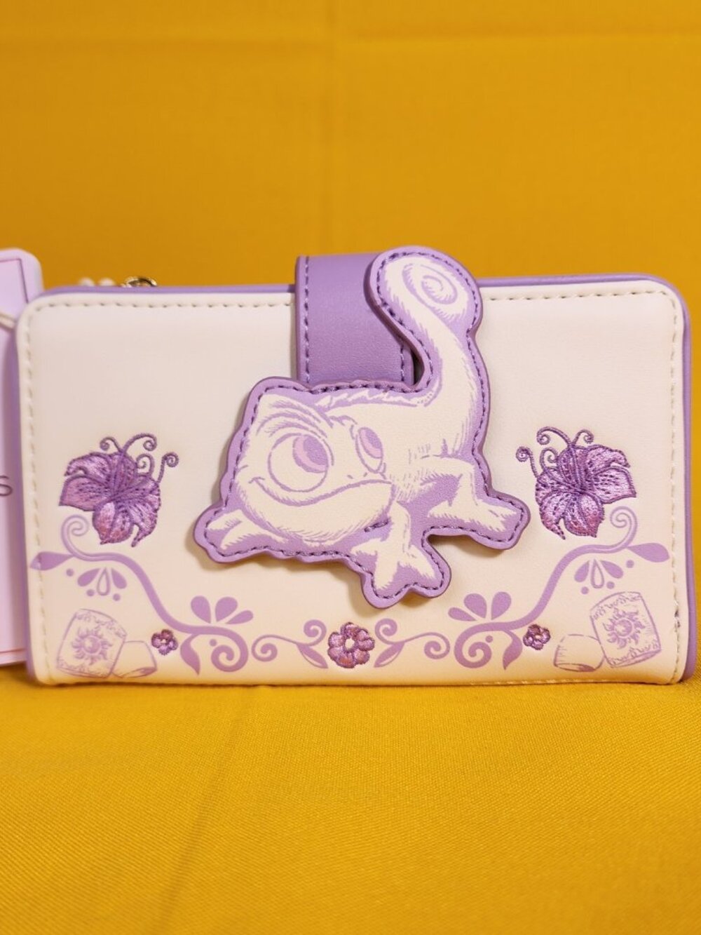 Loungefly Disney Princess Pascal Tangled Sketch Purple Floral Flap Wallet NEW